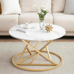 &Uuml;mmargune kohvilaud, marmorist kohvilaud kuldse metallraamiga, 80 cm avar laud, elutoa laud, kaasaegne, k&uuml;ljelaud, &uuml;mmargune, valge