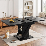 Pikendatav s&ouml;&ouml;gilaud (110-140 x 80 cm), teleskooplaud 4-6 inimesele, pikendatav s&ouml;&ouml;gilaud k&ouml;&ouml;ki ja elutuppa, ruumi s&auml;&auml;stev, marmorne v&auml;limus, must (ilma toolideta)