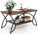 COSTWAY kohvilaud, kohvilaud riiuliga ja metallraamiga, elutoa laud, k&uuml;ljelaud, diivanilaud elutuppa, 100 x 50 x 45 cm (Vintage Brown/Must)