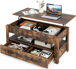 GOPLUS kohvilaud t&otilde;steplaadiga, t&ouml;&ouml;stuslik kohvilaud sahtlitega, varjatud panipaik ja riiulid, puidust diivanilaud, elutoa laud, mille k&otilde;rgus on reguleeritav elutuppa ja kontorisse, 106 x 50