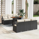 7-teiliges Garten-Sofa-Set mit Kissen Schwarz Poly Rattan Akazie Gartenlounge Model3349655
