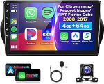 4G & 64G 10.1-tolline autoraadio Citroen Nemo/Peugeot Bipper/Fiat Fiorino Qubo 2008-2017 koos Carplay Android Car Wireless, 1280 x 720, puuteekraaniga Bluetooth RDS/FM raadio, WiFi Navi/AHD tagurdamine