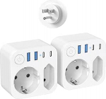 2 reisiadapteri USA adapteripesa koos 4 USB (2 C-t&uuml;&uuml;pi) reisiadapteriga koos l&uuml;litiga (EL-USA)