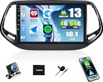 SIXWIN 4+64G Android 13 autoraadio koos CarPlay / Android Car / Mirror Link Jeep Compass 2017-2019, 10,1-tolline HD puuteekraan toetab WiFi GPS Bluetooth 5.0 FM / RDS 32EQ + tagurduskaamera