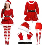 Naiste j&otilde;ulukost&uuml;&uuml;m, j&otilde;uluvana kost&uuml;&uuml;mikomplekt, j&otilde;ulukleit, m&uuml;ts, kindad, sokid, v&ouml;&ouml;, naiste j&otilde;uluvana kost&uuml;&uuml;m j&otilde;ulude jaoks Cosplay, riietus j&otilde;ulupidu naised