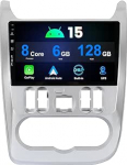 6G + 128G Android 15 autoraadio Renault Logan 1 Sandero Largus Dacia Duster 2009-2015 traadita Carplay Android auto 9-tolline IPS DSP peegel Link BT WiFi GPS FM/RDS SWC tagantvaate kaamera + mikrofon