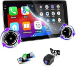 10,1-tolline Android 2 DIN raadio juhtmevaba Carplay juhtmevaba ja Android autoga, puuteekraaniga autoraadio, tagurduskaamera, Bluetooth, AUX, AM / FM, peeglilink, GPS-navigatsioon, Android CarPlay'ga