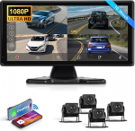 Hodozzy RV 4 tagurduskaamera s&uuml;steem traadita Carplay Android autoga, 10,36-tolline IPS Bluetooth puuteekraan, 1080P DVR USB / TF kaardiga, IP68 veekindel &ouml;ine n&auml;gemine RV veoauto haagisele, bussi haagissuvilale.