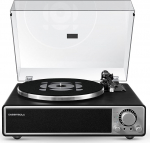 Qlearsoul ONE-Q Vinyl Record Player (Black Edition), All-in-One HiFi plaadim&auml;ngija koos sisseehitatud k&otilde;larid, Bluetooth 5.4, Phono Preamp, Magnetic Cartridge AT-3600L, 33/45 RPM, kaks