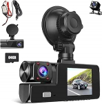 Dash Cam auto esi- ja tagaosa ning siseruumides 1080P Full HD koos 64GB SD-kaardiga, autokaamera parkimise j&auml;lgimisega, liikumistuvastusega, infrapunase &ouml;&ouml;vaatega, loop-salvestusega, WDR, laia nurgaga (170&deg;+150&deg;+150&deg;) (koos