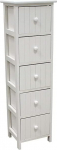 MIMBRE NATURAL Vertical White Narrow 5 Drawer Chest of Drawers or Bedside Table in White Wood with 5 Vertical Striped Drawers 27 x 23 x 92.5 cm