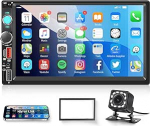 Hodozzy Double DIN autoraadio Bluetoothiga, 7-tolline puuteekraaniga stereo 2 Din koos Mirrorlinkiga, FM-raadio, video jagamine, EQ, USB/Type C/AUX, roolijuhtimine ja v&auml;rviline taustvalgustus + kaamera