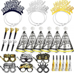 Aastavahetuse dekoratsioonid 2025 peotarbed, Happy New Year Headband, aastavahetuse peom&uuml;tsid, h&otilde;bedased, paberist Happy New Year prillid ja peo puhur lastele t&auml;iskasvanutele, aastavahetuse peotarbed, aastavahetuse peotarbed