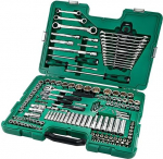 SATA ST09510SJ 150 Piece Metric SAE Socket Set 1/4", 3/8" and 1/2" Drive 6 and 12 Point Polished Green in Storage Case