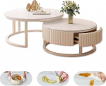 MDXVRKYBC Round Coffee Table, White, Set of 2, Round Living Room Table, 50 + 70 cm, Nested Side Table, Silent Drawer Organiser, Modern Nesting Tables, Coffee Table for Bedroom, Living Room