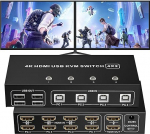 HDMI KVM Switch Dual Monitor 4X2, BolAAzuL 4K @ 60Hz HDMI 2.0 KVM USB 2.0 Switcher 4 in 2 Out, KVM Switch HDMI 4 PC 2 Monitori Klaviatuur Hiirega koos 4 USB 2.0 Hubiga