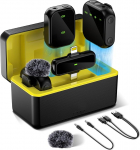 Juhtmeta Lavalier mikrofon (2TX+1RX) kaamerale, iPhone, Android, PC, 2.4GHz juhtmeta mikrofon 100ft stabiilse &uuml;lekandega, 36H kestus, 48kHz/24 Bit Hi-Fi audio otse&uuml;lekande / blogi / intervjuu salvestamiseks.