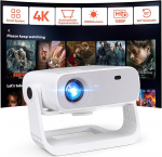 Nutikas projektor, integreeritud rakendused, Full HD 1080P 4K toega, 25000 luumenit, 4D Keystone korrektsioon, kodukino 4K projektor, mis &uuml;hildub iOS/Android/PS5-ga.