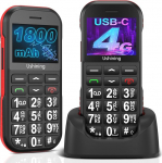 Senior mobiiltelefon suurte nuppudega ja ilma lepinguta, Dual SIM pension&auml;r 4G pension&auml;ride mobiiltelefon koos SOS h&auml;daabik&otilde;nede nupuga, suurte nuppudega mobiiltelefon koos laadimisjaamaga - must