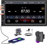 Hikity Double DIN autoraadio Carplay Android auto juhtmega 2 DIN autostereo 7-tolline puuteekraaniga autoraadio, peeglilink, Bluetooth, FM-raadio, USB AUX TF SWC, tahavaatekaamera