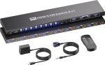 HDMI KVM Switch 8 PC 1 monitor, USB 3.0 4K60Hz 8 port KVM Switch, 8 arvutit jagavad 1 komplekti klaviatuuri, hiire, monitori ja 4 USB 3.0 pesa v&auml;lisseadmete jaoks