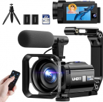 5K videokaamera videokaamera WiFi 56MP Dual Lens Vlogging kaamera YouTube'ile infrapunase &ouml;&ouml;vaatega, 16X Zoom, 3-tolline puuteekraaniga videokaamera koos 2 akuga, 64GB SD kaart, kaugjuhtimispult, mikrofoni