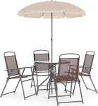 Flash Furniture Nantucket 6-osaline pruun aiakomplekt koos laua, p&auml;ikesevarju ja 4 klapptooliga
