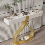 Halbmond-Konsole schmal mit Aufbewahrungsschubladen, einzigartiger luxuri&ouml;ser Sofatisch f&uuml;r den Eingangsbereich, tropfenf&ouml;rmiger Metallfu&szlig;, Flur-, Korridor(Gold B,100cm/39.4in)
