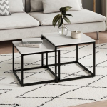 Kodu Collective Kohvilaud 2 ruudukujuline puidust elutoa laud Kaasaegne k&uuml;ljelaua komplekt 2 in 1 metallist raamiga elutoa kontori k&uuml;ljelaua Loft Design Twin White