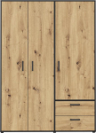 Forte MONISSA garderoobikapp 140 150, kaasaegne p&ouml;&ouml;rduksega kapi, 3 ust, 2 sahtlit, puukomposiit, k&auml;sit&ouml;&ouml;nduslik tammepuidust kaunistus, must, 144,4 cm lai x 200,1 cm k&otilde;rge x 59 cm s&uuml;gavus.
