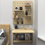 Klappbarer Esstisch aus Massivholz zur Wandmontage mit Stauraum, wei&szlig;, ideal f&uuml;r kleine R&auml;ume in K&uuml;che, Arbeitszimmer, B&uuml;ro, Wohnzimmer, Balkon und Badezimmer