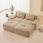 Modulaarne 2-kohaline diivan 2 Osomani, kaasaegne kondita diivan s&uuml;gava istmega, mugav Corduroy Cloud, libisemiskindel ohutus ja laiad k&auml;etoed v&auml;ikesesse elutuppa ja koju (beež)