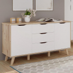 Forte VANKKA kapp 150, kaasaegne kapp 3 sahtli ja 2 uksega, puitkomposiit, tammeplaat/valge, laius 149,4 cm, k&otilde;rgus 76,7 cm, s&uuml;gavus 42 cm.