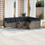 9-teiliges Gartensofa-Set mit Kissen aus schwarzem Polyrattan als Outdoor Sitzgruppe mit PE Rattan Gartenset