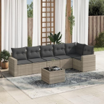 7-TLG. Garten Sofa Set Poly Rattan Hellgrau mit wasserabweisendem Beutel und Kissen als Gartenm&ouml;bel Sofagarnitur mit Stauraum