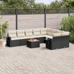 Modulares Gartensofa komplekt 10-TLG. Schwarz PE-Rattan mit Kissen und Ablage als Garten Sofagarnitur