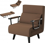 Gunuss Sofa Bed with Sleep Function, 3 in 1 Folding Chair, Adjustable Backrest, Removable Seat Cushion, Sofa Bed, Guest Bed, Metal Frame, Linen, Load Capacity 160 kg, Coffee Brown