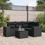 5-TLG. Garten-Sofagarnitur mit Kissen Schwarz Poly Rattan, Outdoor-Sofagarnitur aus robustem PE-Rattan, Gartensessel mit Kissen f&uuml;r Terrasse und Garten