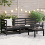 Modulares Gartensofa Kiefernholz als aus Massivholz Kiefer - Gartenm&ouml;bel Ecksofa Kiefer und Ecksofa f&uuml;r Garten massiv in Schwarz, 3-TLG.