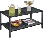 Yaheetech Poly Rattan Garden Table Coffee Table Patio Table Side Table Coffee Table Balcony Table koos riiuliga & Top for Indoor/Outdoor Use, Black