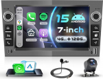 VECHTEL 4G + 128G autoraadio Android 15 Raud Hall Opel Corsa C/D Zafira B Astra H Meriva Vivaro Signum Combo, 7-tolline IPS puuteekraan koos Carplay Android Auto GPS Wi-Fi USB/Type-C Bluetooth FM RDS Kaamera