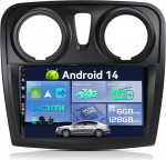 SXAUTO Android 14 [sisseehitatud 4G LTE & DAB] - 6G + 128G autoraadio Dacia - Sandero (2012-2017) - Dual Band WiFi - CarPlay Android Auto - Kaamera + mikrofon - DSP roolijuhtimine - QLED 9-tolline 2 DIN