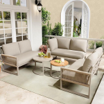 Ball & Cast Outdoor Lounge Set of 5, istme- ja seljapatjadega istumiskomplekt v&auml;ljas, reguleeritavad jalad, terrassim&ouml;&ouml;bel, ilmastikukindel, valmistatud k&ouml;iest, terrassi ja aia jaoks, beežikas