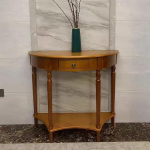 Puidust poolkuu konsoollaud sahtliga, kaasaegne seinapoolne laud, kitsas laud sissep&auml;&auml;sulauaga, diivanilaud elutuppa, esikusse, fuajeesse (hele p&auml;hkelpuu, 80 x 35 x 80 cm / 31,5 x 13,8 x 31,5 cm / 31,5 x 13,8 x 31,5 cm)