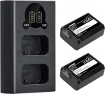 NZBS NP-FW50 1300mAh Battery and LCD Dual Charger Kit for Sony ZV-E10, Alpha A6000, A6300, A6400, A6500, A5000, A5100, a7, a7II, a7R, a7RII, a7S, a7SII