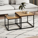 Kodu Collective Kohvilaud 2 ruudukujuline puidust elutoa laud Kaasaegne k&uuml;ljelaua komplekt 2 in 1 metallist raamiga elutoa kontori k&uuml;ljelaua Loft disain Twin Light Oak