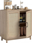 HOMCOM elutoa riiulite hoidmise m&ouml;&ouml;bel 2 uksega rotangist reguleeritav riiul ja &uuml;marad servad Boho stiilis riiul s&ouml;&ouml;gitoa k&ouml;&ouml;ki 76 x 35 x 75,5 cm Tammepuust