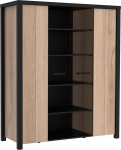 Forte Black Hill L/R 130 vitriinkapp 2 uksega, seisev vitriinkapp, elutoa kapp, puukomposiit, Comano Plum Wood Decor/Must, 130,2 cm lai x 156,7 cm k&otilde;rge x 52,3 cm s&uuml;gavus.
