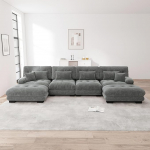 Magamisfunktsiooniga diivan, U diivan magamisfunktsiooniga, modulaarne nurgadiivan, U-kujuline diivanikomplekt, 4-kohalised mugavad pilves diivanid koos teisaldatava sohvaga, DIY kombinatsioon, hall