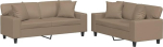 Tomostar Diivan-Set f&uuml;r Wohnzimmer, 3-Sitzer und 2-Sitzer, 2-teilig, mit Kissen, Cappuccino, Kunstleder